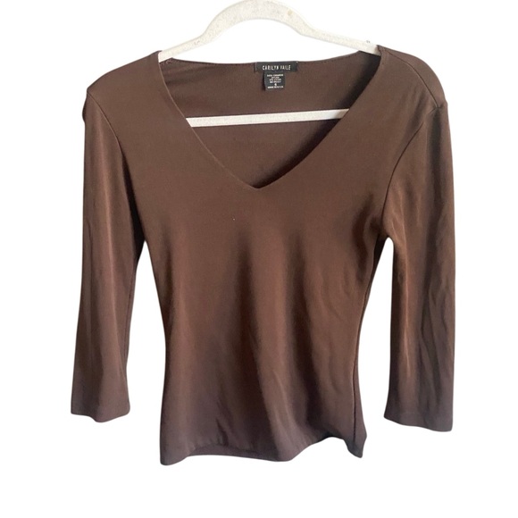 Carilyn Vaile Brown V-Neck Knit Stretch Top. Size Small - Picture 1 of 4